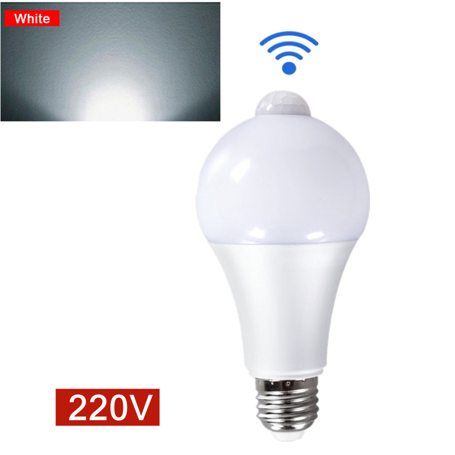 AvvRxx luz LED nocturna 18W 15W 12W 9W bombilla con Sensor de movimiento PIR pasillo dormitorio baño luz 220V bombilla de detección de movimiento humano: Borgoña / Azul