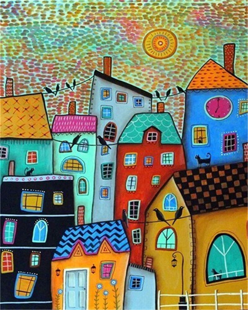AZQSD Paint By Numbers For Adults House Oil Painting Art Draw By Number On Canvas Cartoon Hand Paint Kit Canvas Unframed: SZGD1-4866