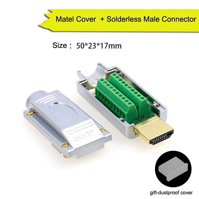 HDMI Solderless Male connector HDMI Free Welding Head Connector 4K HD Line Repair Solderless Male Plug with Metal/Plastic Cover: WHITE