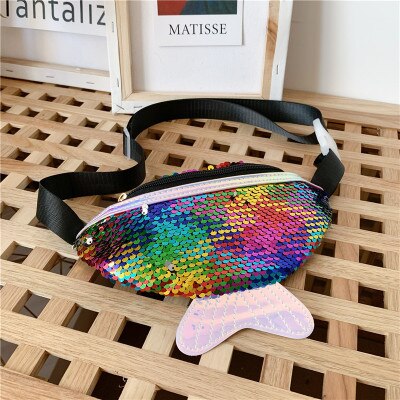 Glitter Sequins Waist Pack Sports Fanny Bag Travel Purse Bum Pouch Belt Bag Kids: Black