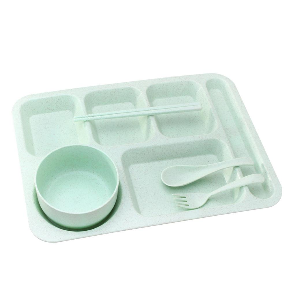 Canteen Reusable Divided Tray Stackable Dining Tool Easy to Clean Stackable Lunch Container School Breakfast Tray: Green
