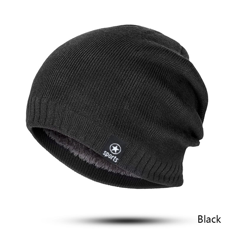 Truenjoy casual miesten talvihatut neulotut pipot hattu miesten paksu lämmin talvipipo naisille pehmeä plus samettinen konepelti gorro: Musta