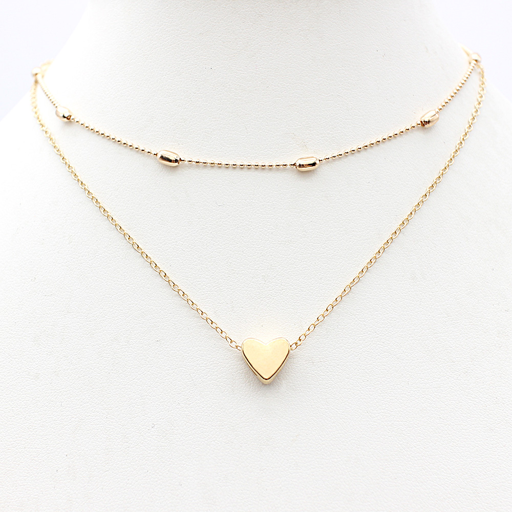 Einfache Herz zwei schichten Halsband Halsketten Für Frauen Multi Schichten Perlen Chocker kragen ras du cou Collier femme Minimalistischen schmuck