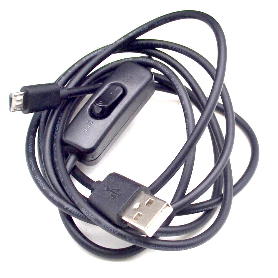 USB Cable With ON/OFF Switch Toggle Power For Raspberry Pi 3 Zero Black And White