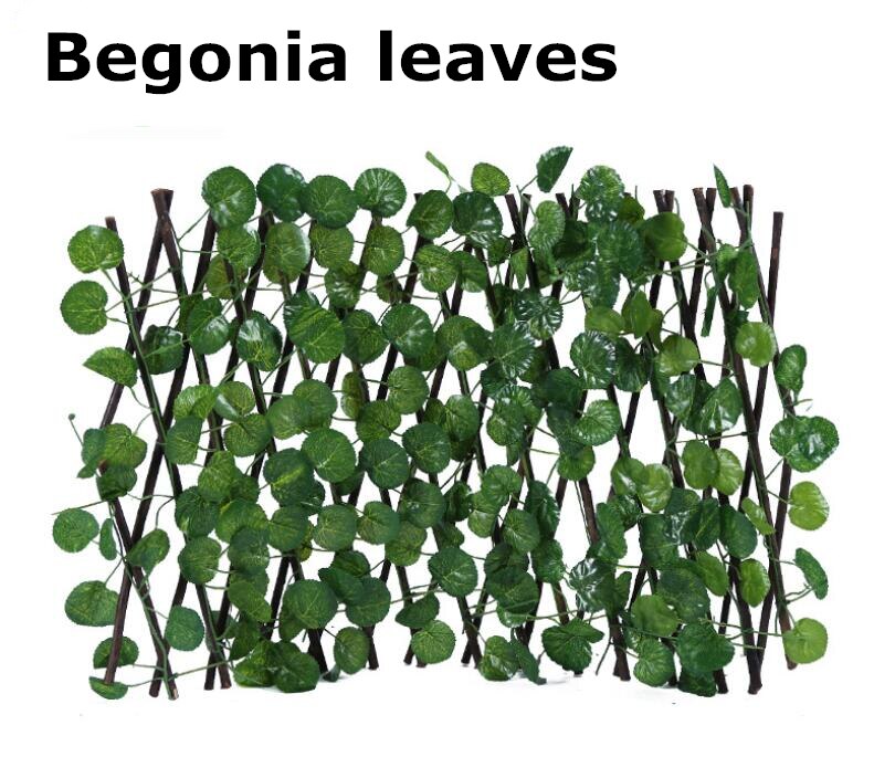 Retractable Garden Fence Artificial Privacy Fence Wood Vines Climbing Frame Plant Courtyard Home Decoration Greenery Walls: Begonia leaves
