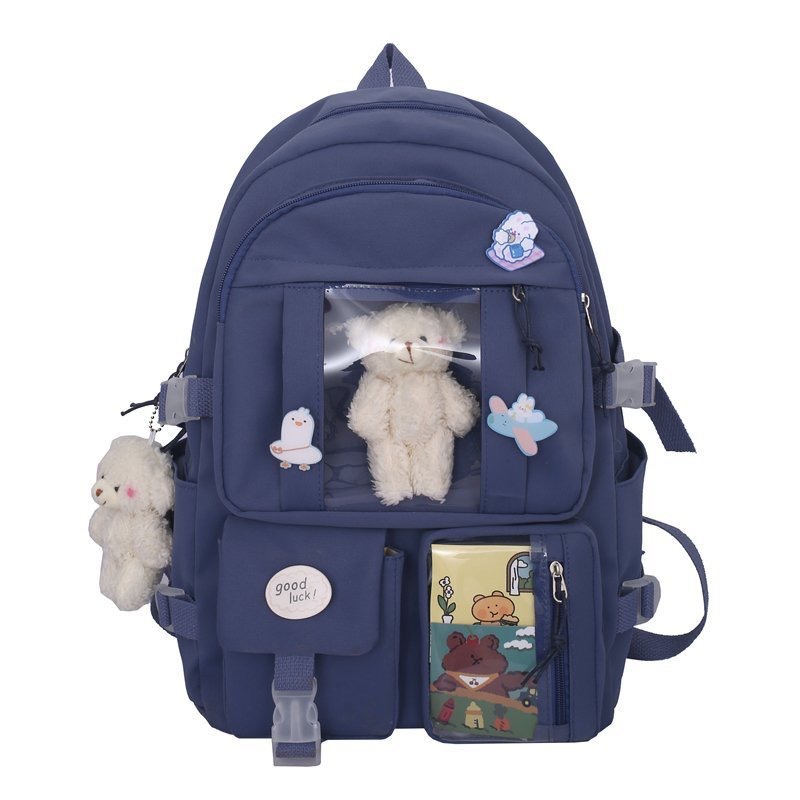 Nowy plecak dla dziewcząt do szkoły średniej torby szkolne dla nastoletnich dziewcząt wiele kieszeni plecak Kawaii kobiety Harajuku śliczne Mochila: 16 cali / Niebieski