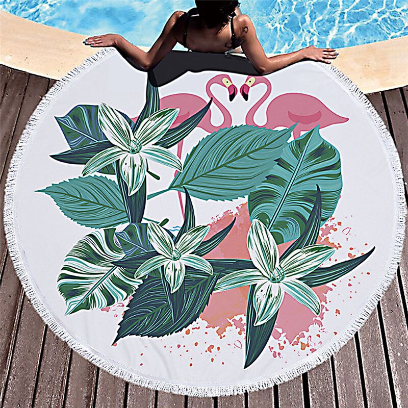 Printed Large Leaves Flower Beach Towel Round Microfiber Beach Towels Roundie Adults Serviette De Plage Toalla Playa: 2