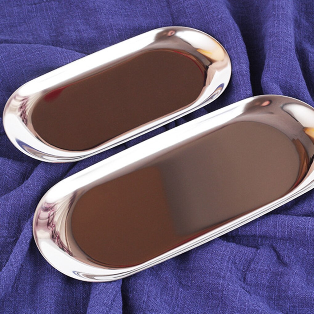 Metal Storage Tray Towel Plate Oval Stainless Steel Jewelry Tray Small Items Dessert Dish Plate Decorative Article