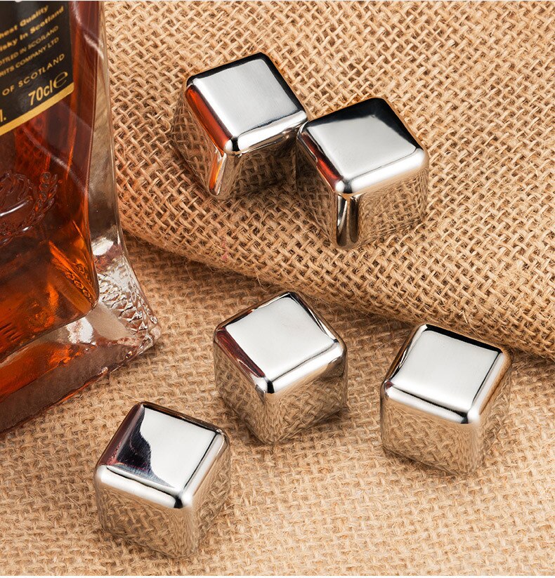 Whiskey Stainless Steel Ice Cubes Wine Cooler Reusable Ice Cubes 2 4 6 8 Pecs Whiskey Wine Metal Ice Cubes Stainless Steel