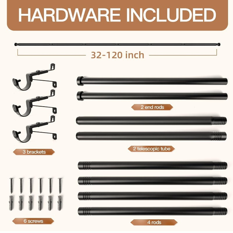 Extendable 32-120 INCH Heavy Duty Shower Curtain Rods for Windows Adjustable Black Metal Curtain Rod Set with Brackets