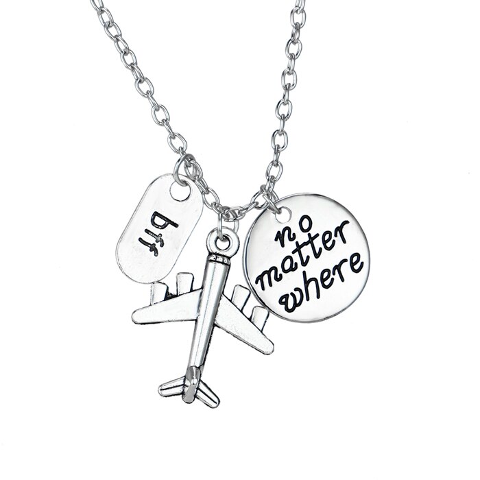 Best Friends Wanderlust Travelers Necklaces Globe Earth Aircraft Plane Passport Pendant Traveling The World Necklace Collar: No Matter Where