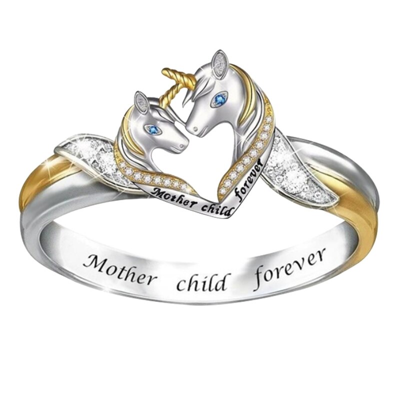 Leuke Eenhoorn Ouder-kind Ring Voor Vrouwen Kinderen Cartoon Dier Ring Cubic Eenhoorn Moeder Kind Forever Ring Sieraden: 5