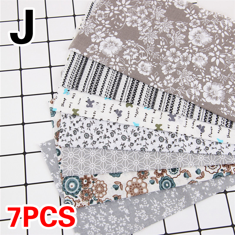 7 unids/set 25*25cm tela de algodón bricolaje surtidos cuadrados Pre-corte de colcha cuartos paquete Floral lattice rayas patrones geométricos: J