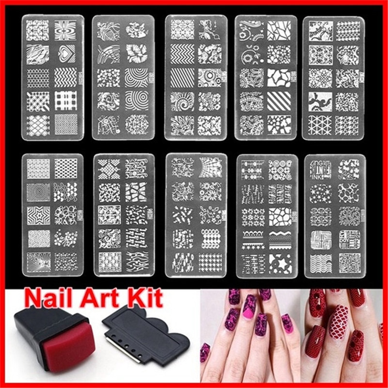 1Set Rechthoek Nail Stempelen Template Negatieve Nail Stempel Voor Diy Nagel Ontwerpen Manicure Stempel Plaat Set