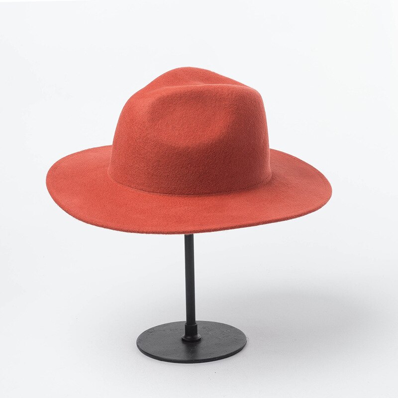 Winter Women Fedora Hat 100% Wool Wide Brim Felt Hats Cap Crushable Pork Pie Hat Female Floppy Church Wedding Bridal Hats: Brick Red