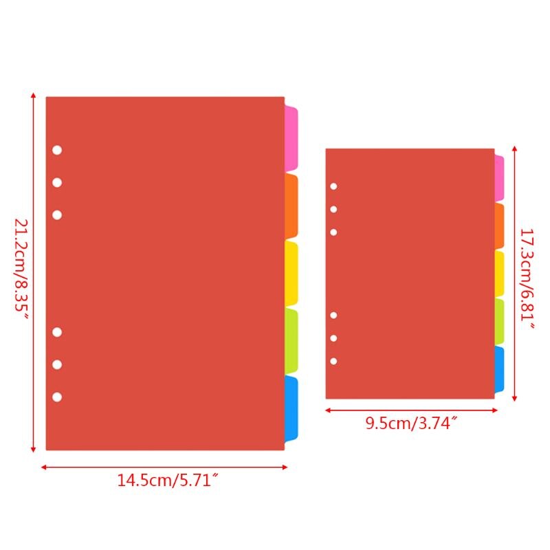 1Set A5 A6 Carpeta de hojas sueltas separador de índice PP colorido divisores de página de 6 agujeros