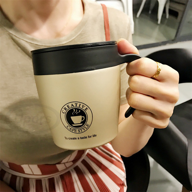 Taza de café ecológica de acero inoxidable de 330ml, taza con cuchara, taza que se agita sola, taza de café de viaje con aislamiento al vacío para oficina