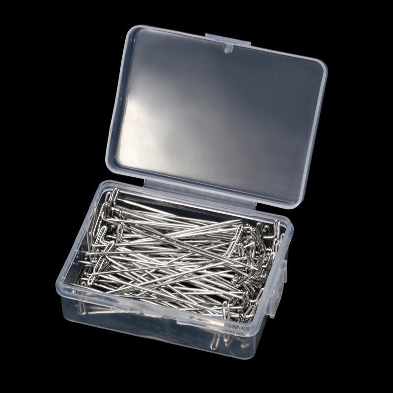 LMDZ-100 Uds. De alfileres en T para pelucas plateadas, 27-53mm de largo, herramientas de estilismo para exhibición de pelucas, modelado de macramé con caja: 100Pcs  53mm