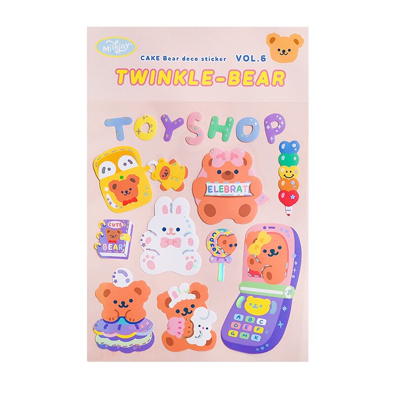 Mohamm 1Pc Milkjoy Series Korean Style Glittery Bear Stickers Decoration Scrapbooking Paper Stationary: D