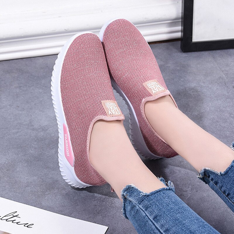 Zpxhsm zomer dames casual gevulkaniseerde schoenen dames sneakers dames gebreide platte schoenen dames slip on dames loafers  a540