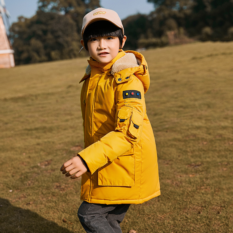 Giacca invernale da bambino per bambini piumino d'anatra parka caldo per bambini cappotto abbigliamento giacca invernale con cappuccio da scuola per ragazzi: YELLOW / 140