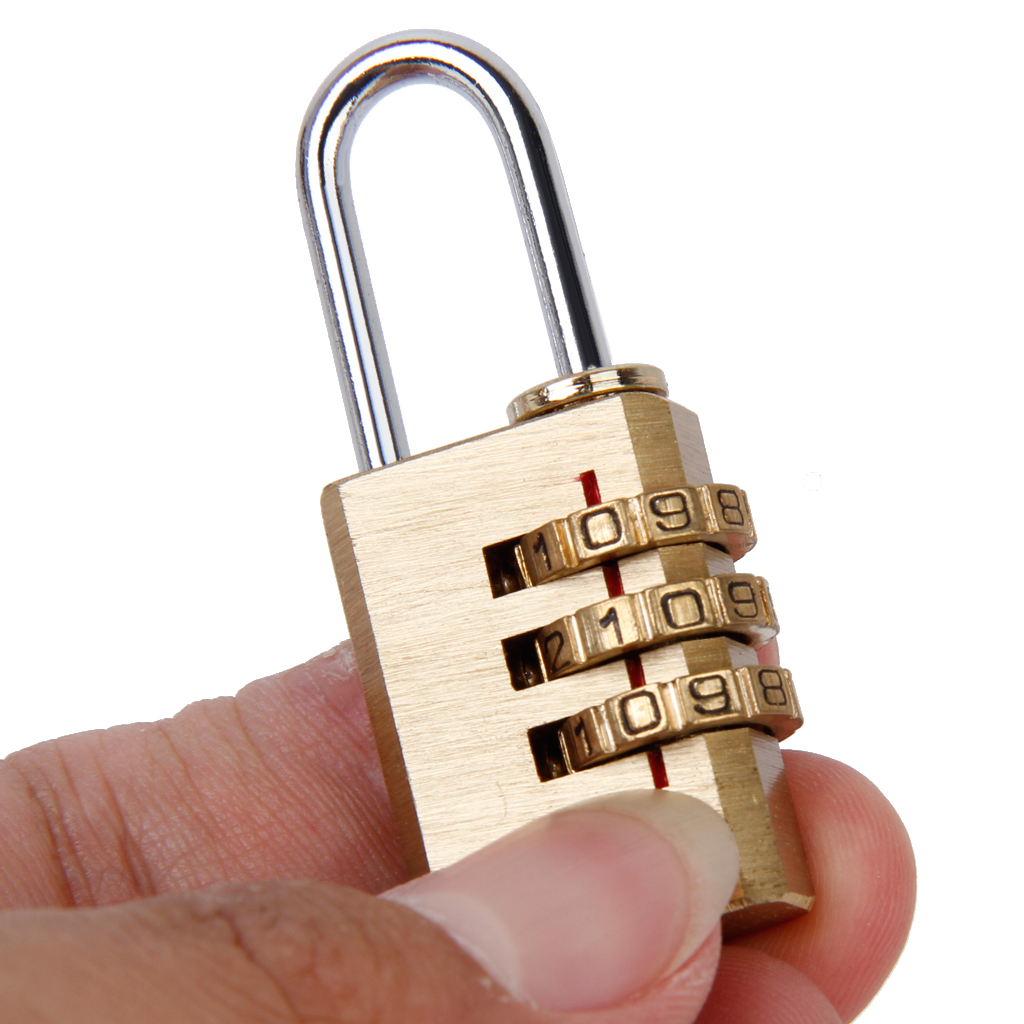 Brass 3 Dial Combination Pad Lock Suitcase Luggage Laptop Case Bag Resettable Padlock