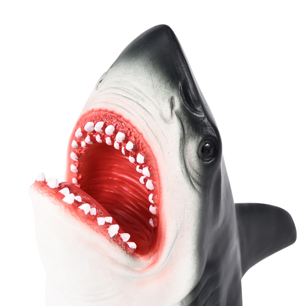 Dyrehånddukker rollespil realistisk dyrehovedhandsker blødt legetøj til børn stort naturtro hajhoveddukke rollespil