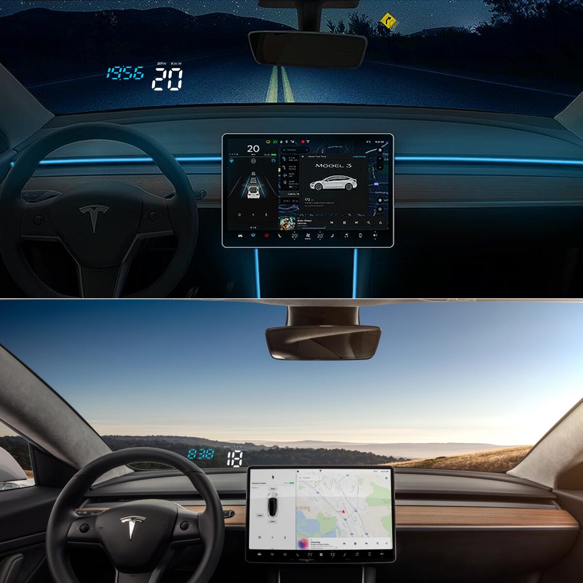 Tesla Model Y &amp; Model 3 HUD-pantalla especial Head Up, proyector de parabrisas, velocidad, batería, porcentaje de potencia, indicador de advertencia para pantalla de puerta