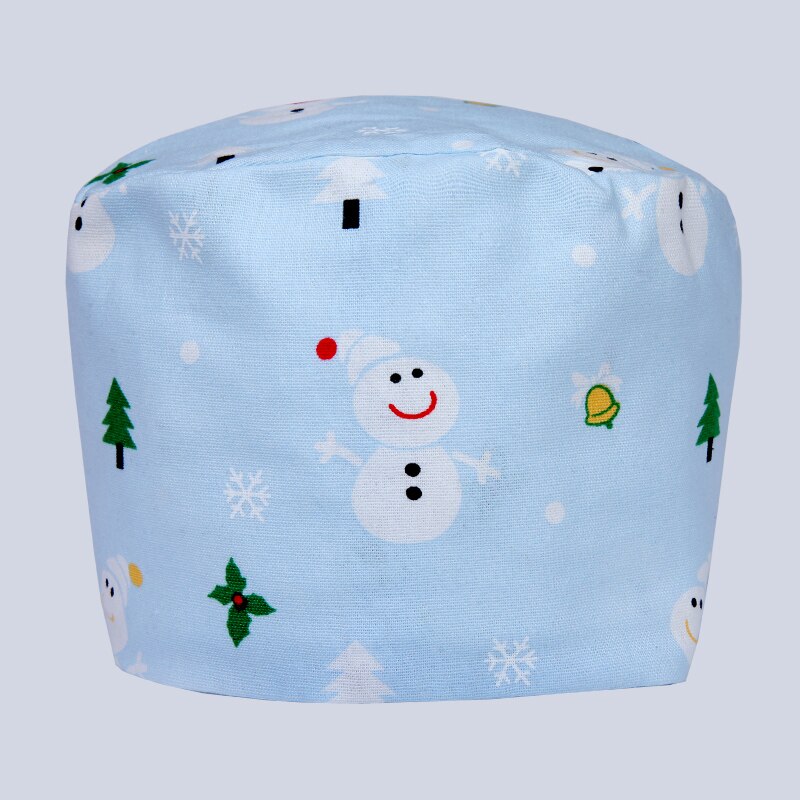 Bleu clair coton chapeau dessin animé bonhomme de neige imprimer infirmière turban mignon givré chapeau décontracté gourde chapeau réglable chef dentiste chapeau