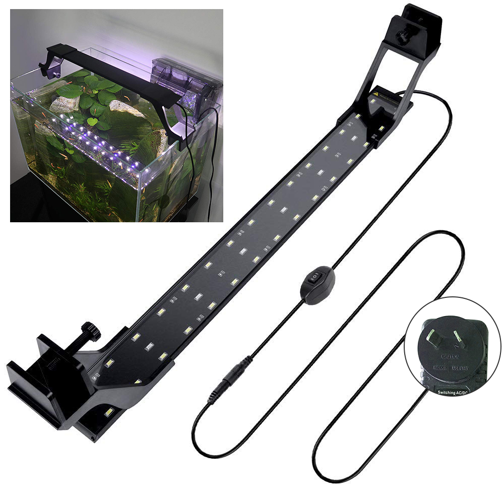 Super Bright LED Aquarium Light Double Bracket Blue and White Light Fish Tank Lamp Light with Extendable Bracket 36LEDs D30: AU Plug
