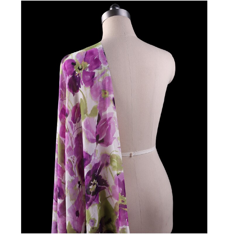 Coupon Georgette De Soie Imprimée Fleuri - 1,38m X 1m - Champagne - Neuf Haute Couture