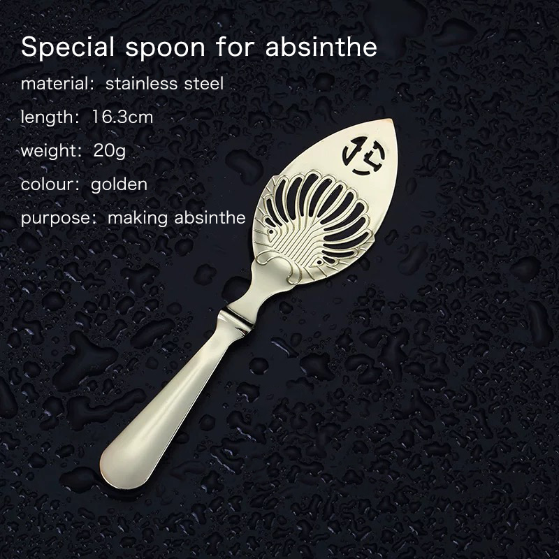 Bar Soul-cucharas de absinto de acero inoxidable, cuchara amarga, utensilios de barra de cóctel, filtro de colador, herramientas profesionales de barman: fan-shaped golden