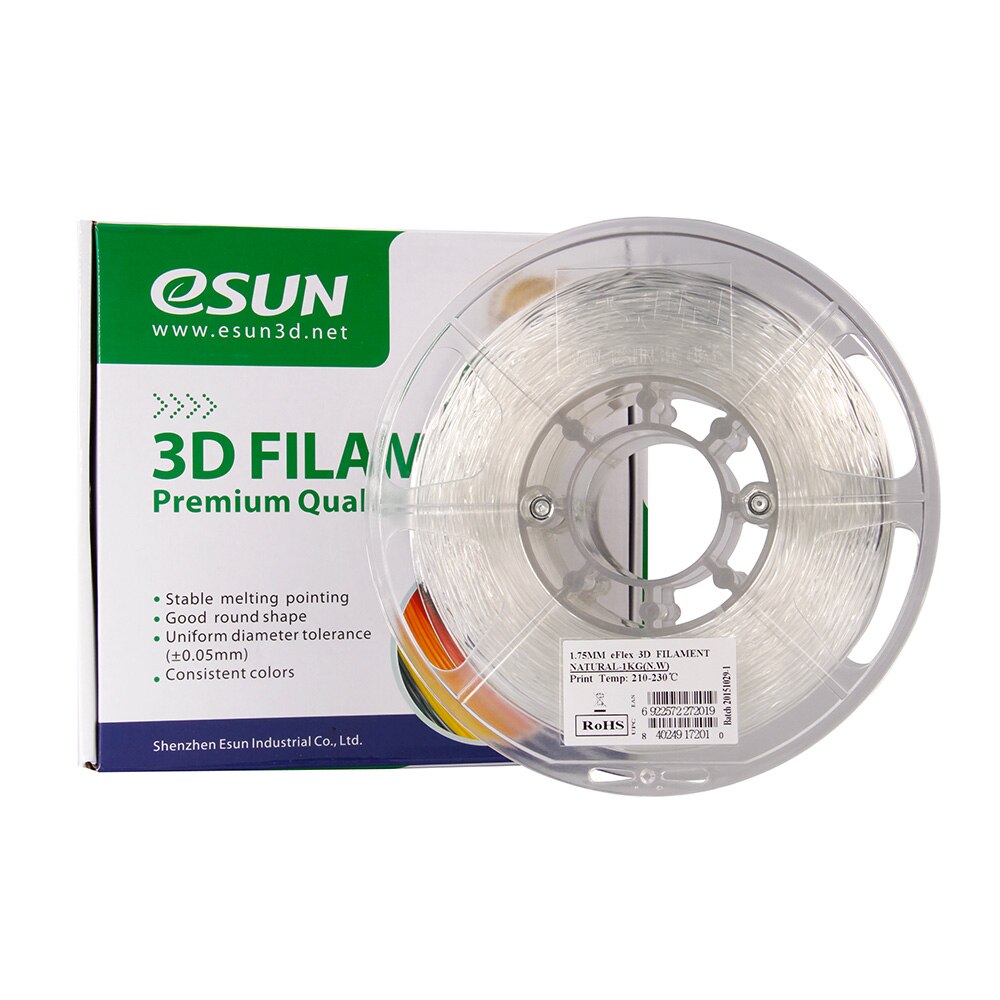 eSUN eFlex TPU Filament 1.75mm 1kg (2.2lb) Spool 3D Printer Consumables Natural Semi-Transparent Material Refills