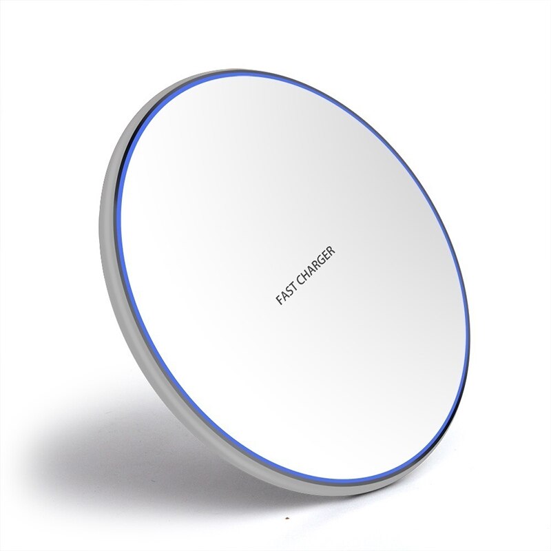 Qi Wireless Charger Pad For iPhone 11 Pro XS MAX XR X 10W Fast Charge Wireless Charging For Samsung S20 Note 20 Ultra S10 Plus: White - Silver