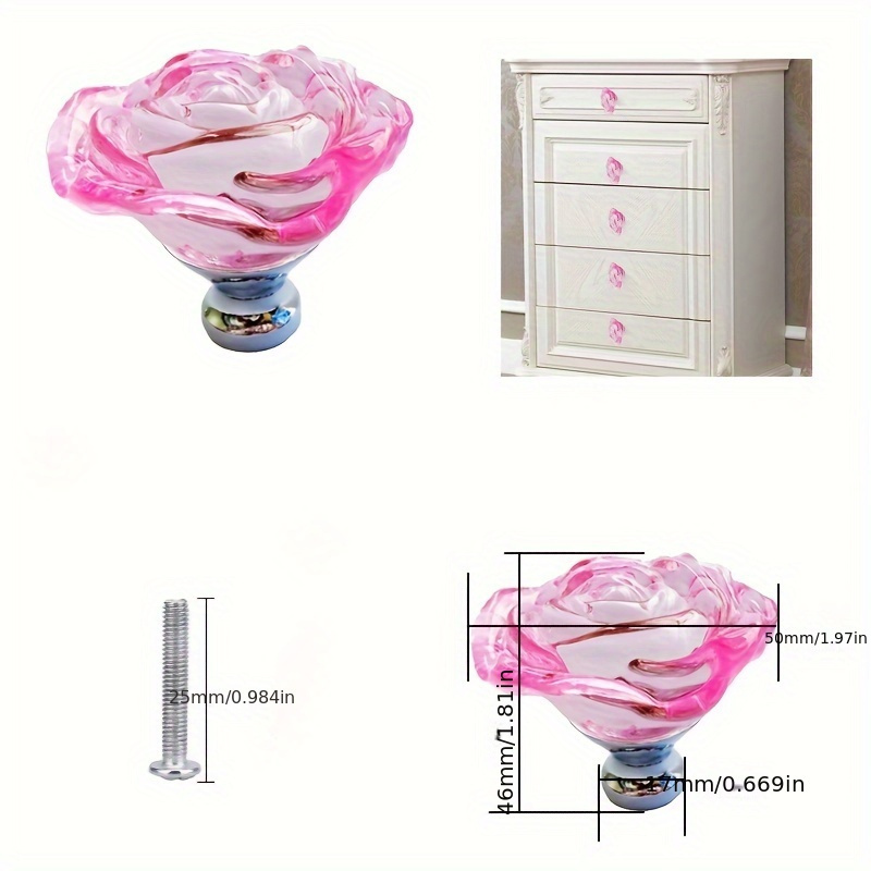 1pc 50mm krystallrose glass klare knotter til møbler, kjøkken, skuffer, skap, kommode, skaphåndtak, møbelbeslag