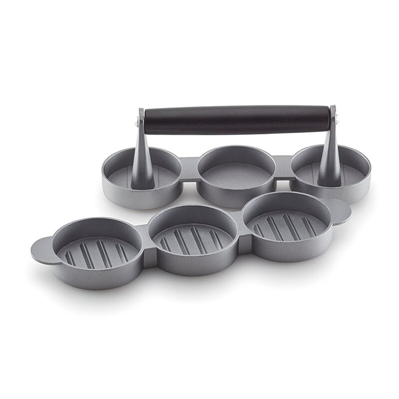 Triple Mini Burger Press Slider Patty Wood Handle Hamburger Press Burger Press Maker Grill BBQ Party Maker Meat Press Dia2.5'': Black Handle