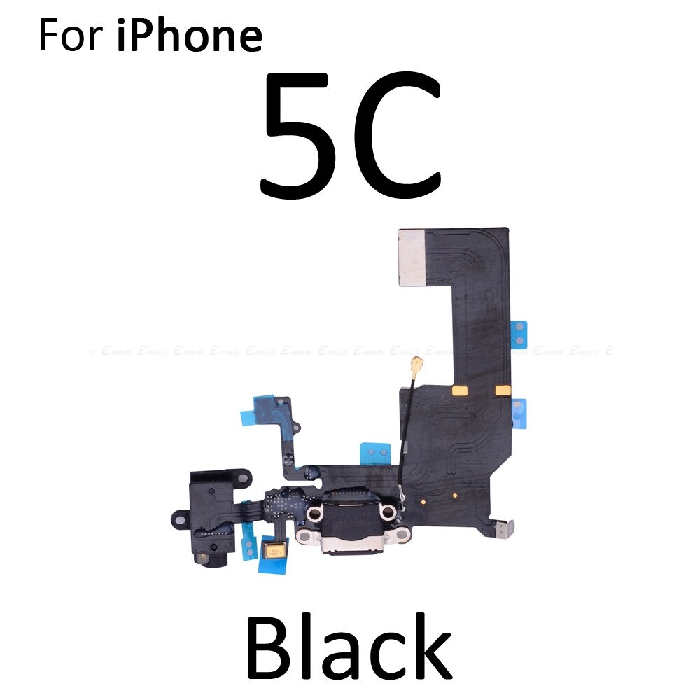 Charger Charging Port Dock Connector Flex Kabel Voor Iphone 4 4S 5 5S 5C Se Met Microfoon Hoofdtelefoon audio Jack Vervanging Deel: For iPhone 5C Black