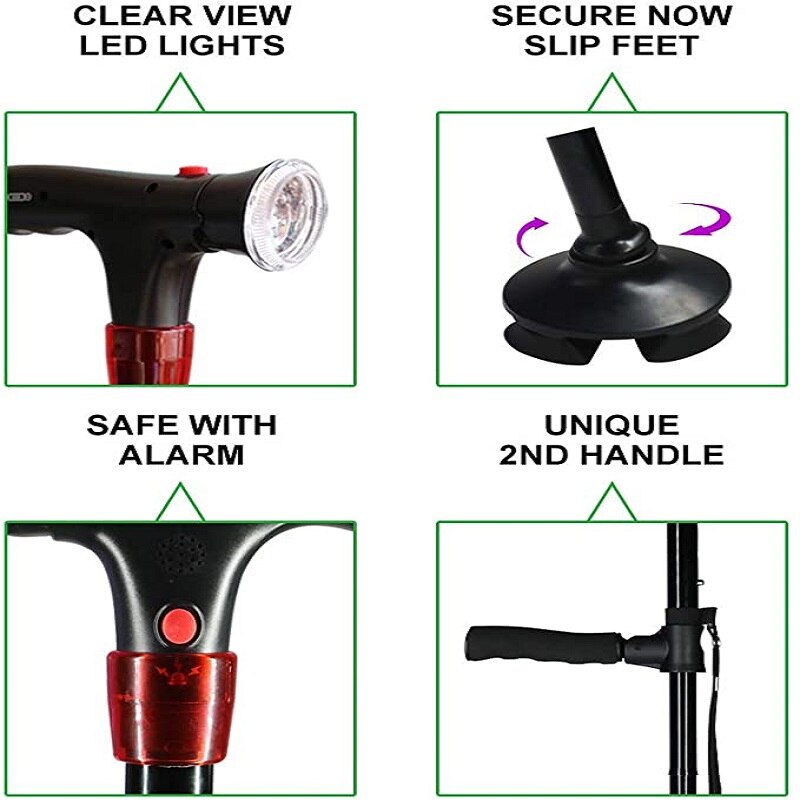 movable adjustable foldable walking cane Smart cane with LED light