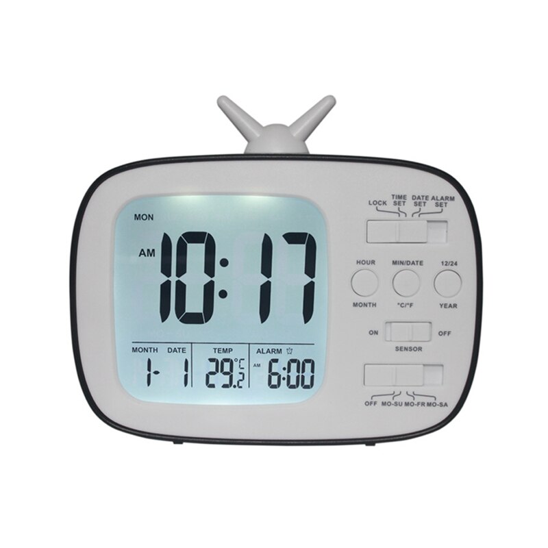 LED Digital Alarm Clock With Night Light Thermometer Calendar Alarm Clock Desk Display Smart Light-sensitive TV Shape Clocks: B