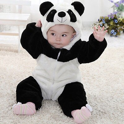 0-3 tbaby kid småbørn nyfødt dreng panda dyr hætte med lynlås romper bomuld jumpsuit outfit kostume 0-3y ropa de
