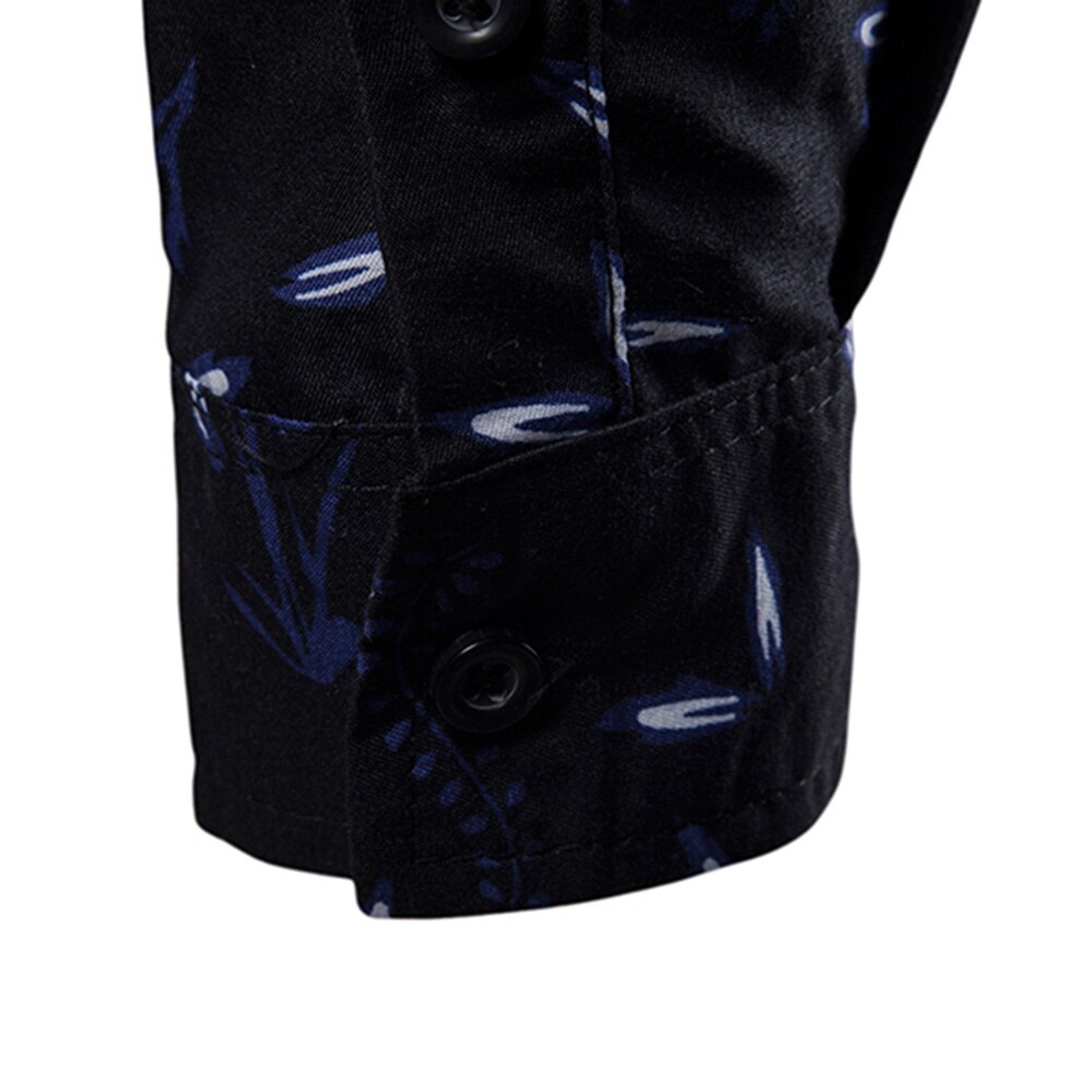 Camisa a la para hombre 4XL, cuello vuelto, informal, manga larga, estampado de hojas, botón, camisa delgada de talla grande, camisa de Negocios Sociales para hombre