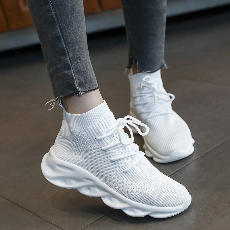 Autumn single shoes stretch socks shoes female students high help wild breathable sports large size women running shoes ZQ-29