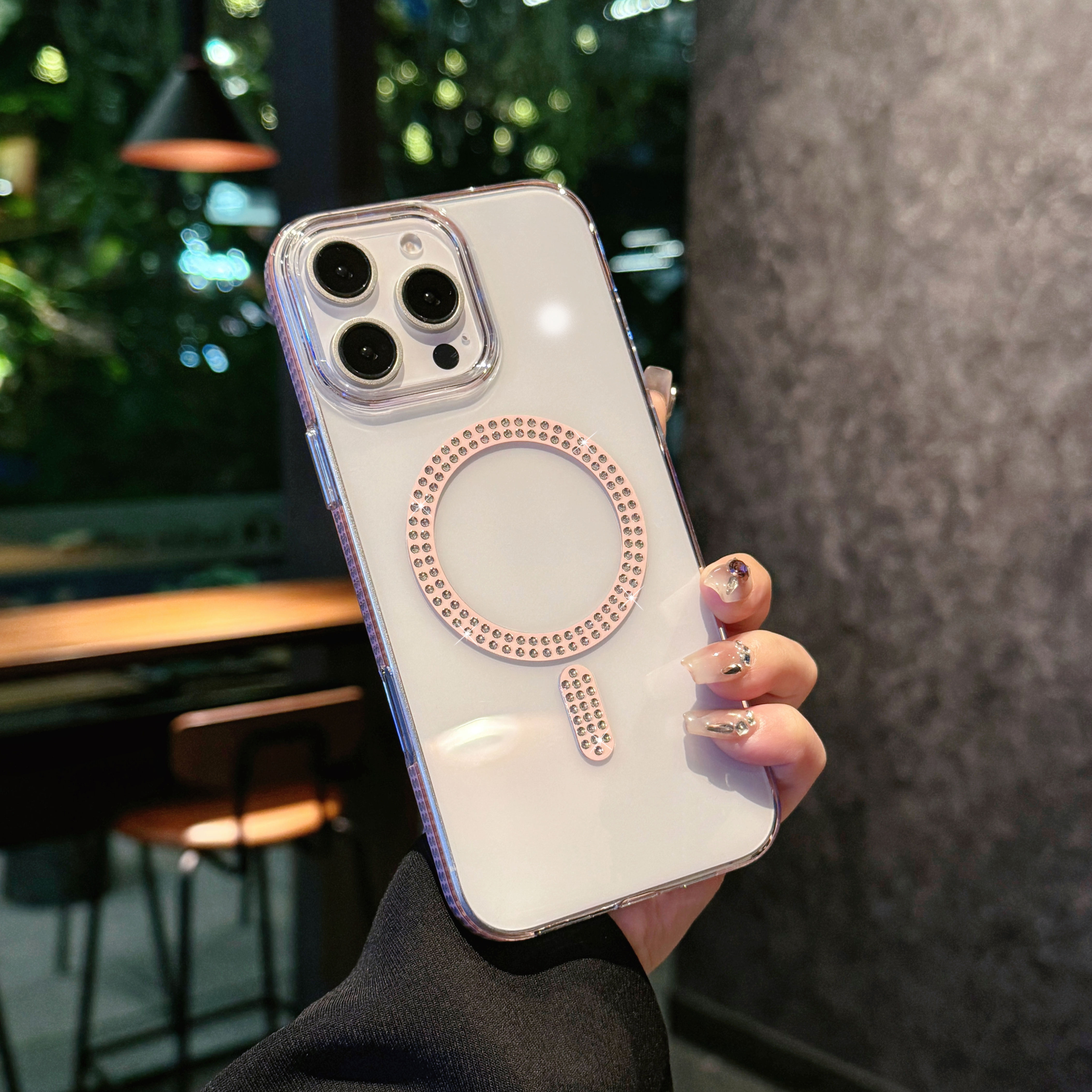 Magnetic Transparent Phone Case For Iphone 14 15 16 Pro Max Luxury Flash Drill Magnetic Ring Phone Cover For IPHON 15 16 Promax: black / iPhone 16 Pro Max