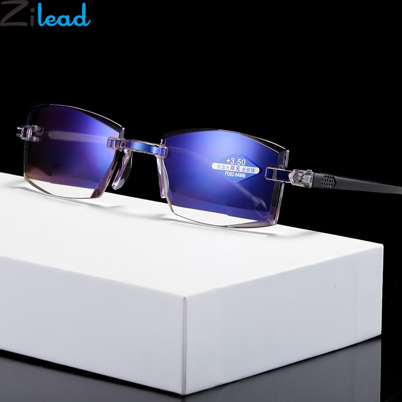 Zilead Frameloze Anti Blauw Licht Leesbril Business Vrouwen & Mannen Presbyope Bril Eyewear Met Case + 1.0to + 4.0