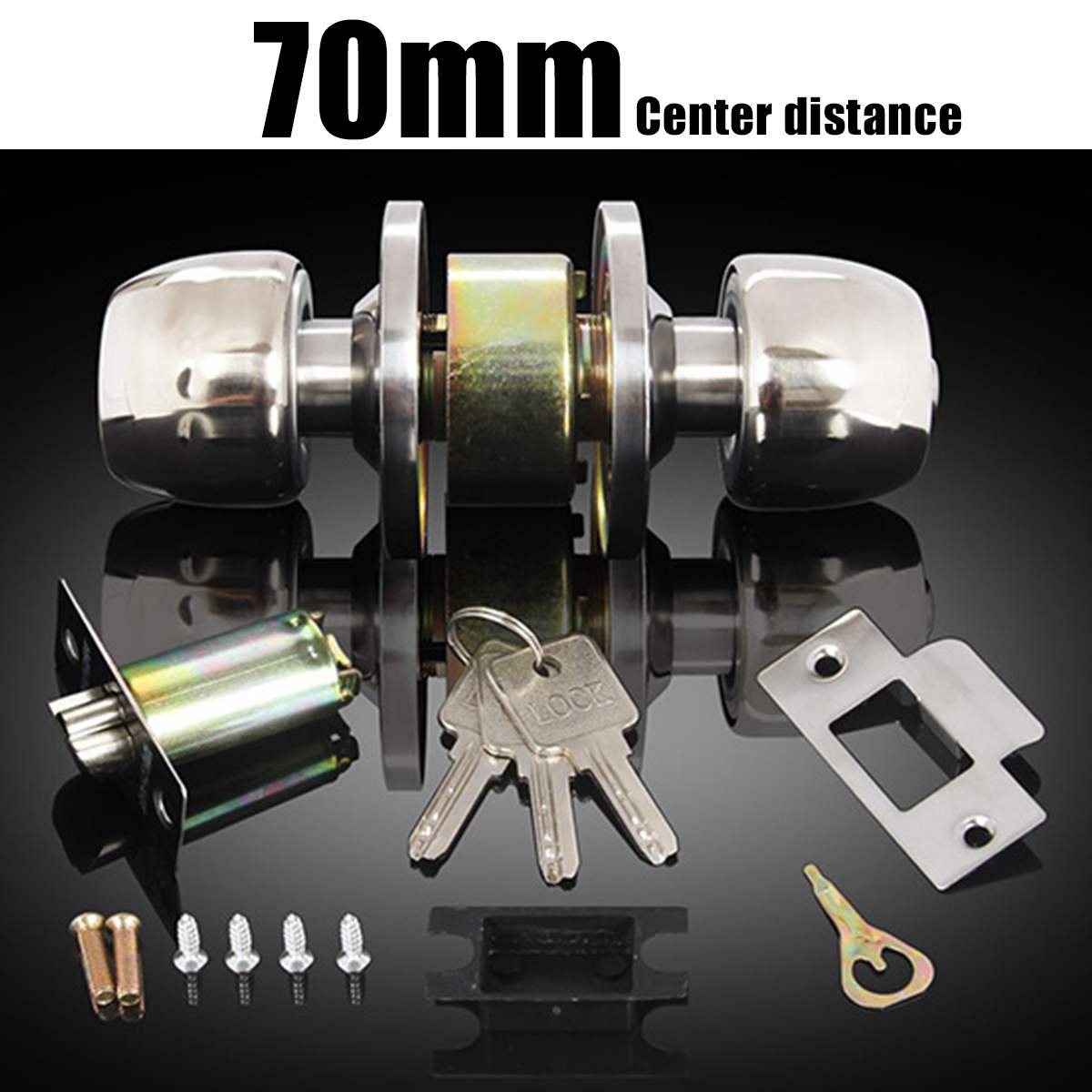 Adjustable Stainless Steel Round Ball Door Knobs Rotation Lock Knobset Handle Entrance for Bedrooms Living Rooms Bathrooms: 70mm