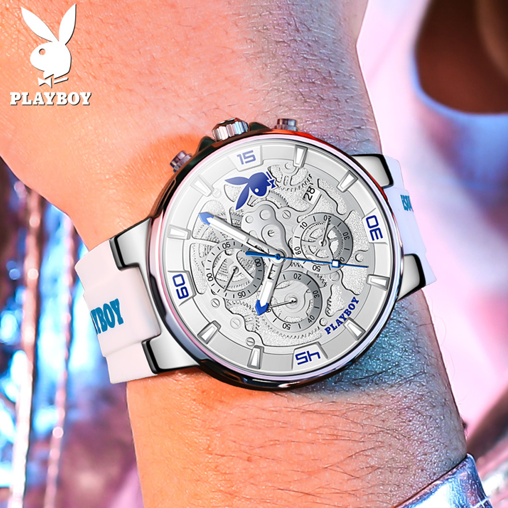 PLAYBOY, reloj de cuarzo de tendencia de la mejor para hombre, correa de silicona Original, relojes para hombre, calendario resistente al agua, reloj masculino multifunción