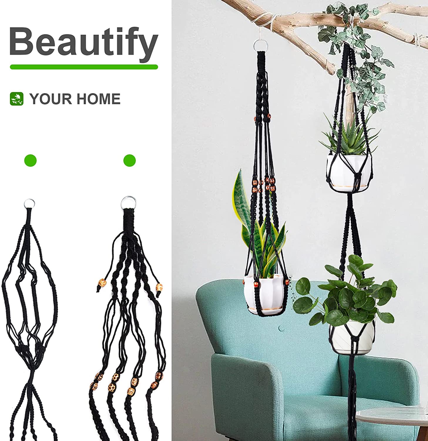 Macrame Handgemaakte Plantenhanger Manden Bloempotten Houder Balkon Hangende Decoratie Geknoopt Hijstouw Huis Tuinbenodigdheden