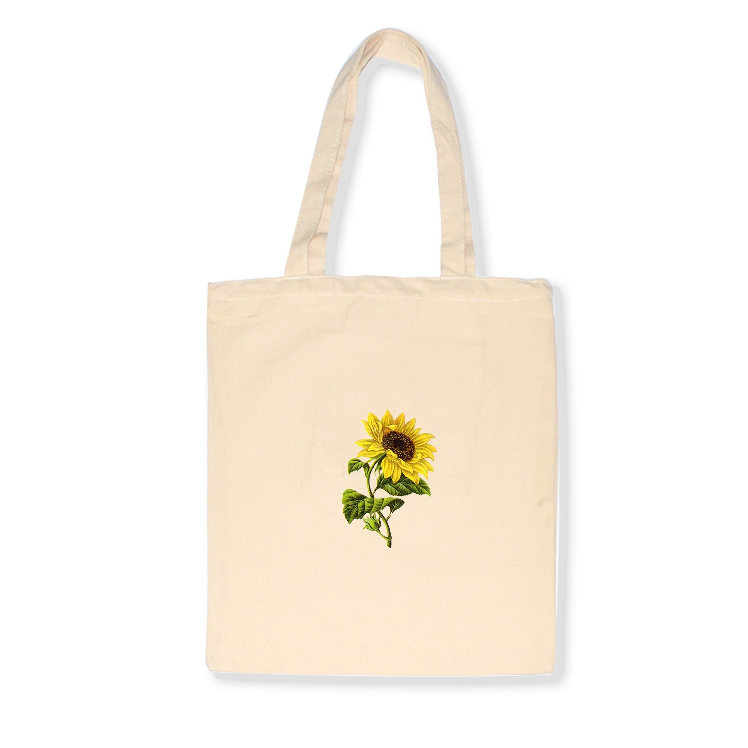 Women Canvas Shopping Bags Eco Reusable Sweet Ladies Vintage Literary Bags Women Beach Bags Sun Flower Printed Colorful: W95BEIGE