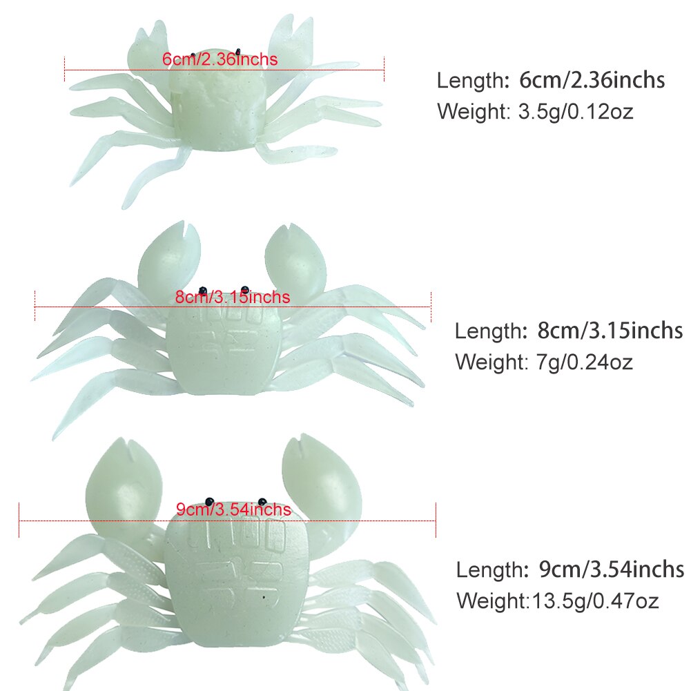 Señuelo de pesca suave, cebos de cangrejo brillantes, 3,5g, 7g, 13,5g, cebo blando luminoso, cebo de silicona Artificial, 3 D, 6 piezas