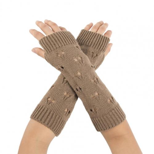 Paire de gants de poignet, 1 paire, cœur creux, résistant à l'usure, , Jacquard, cœur, sans doigts: Khaki